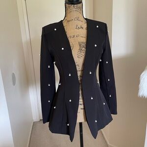 Elegant Black Pearl-Embellished Women's Jacket